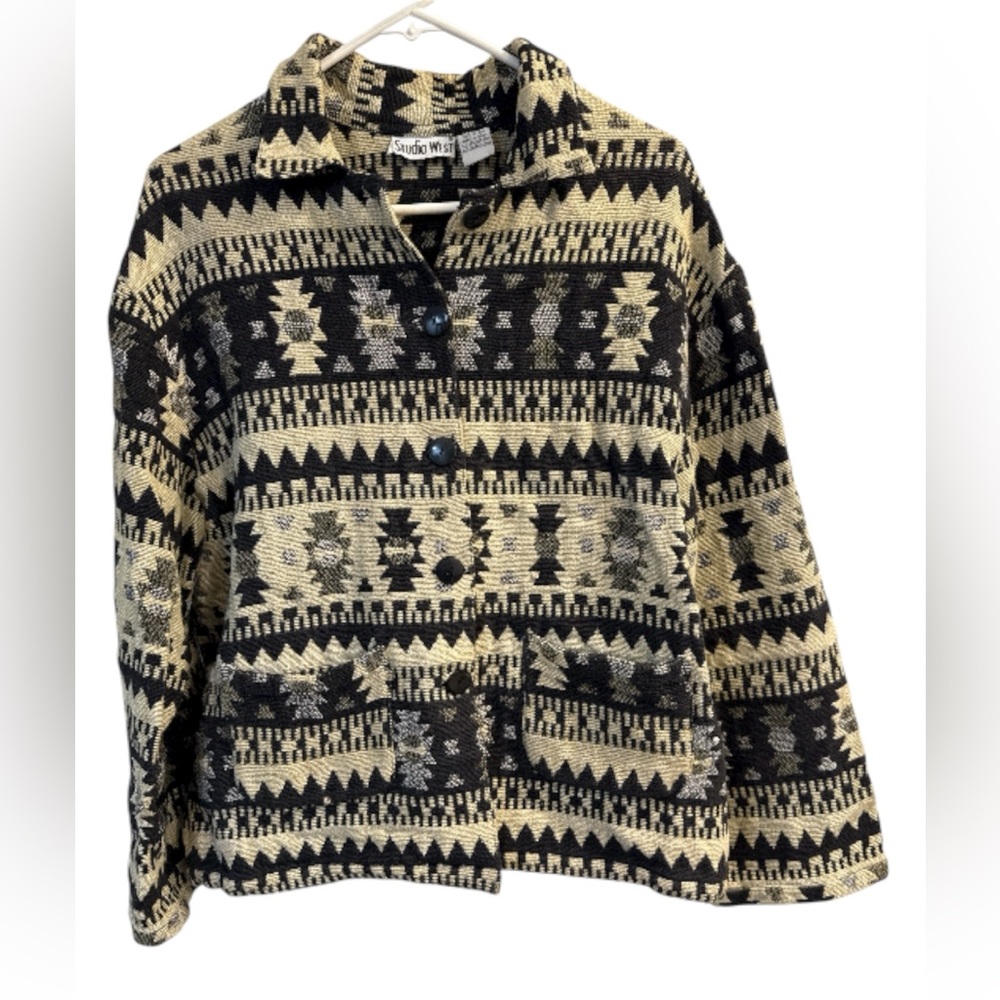 Vintage Studio West Black and Cream Geometric Cardigan